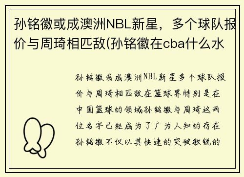 孙铭徽或成澳洲NBL新星，多个球队报价与周琦相匹敌(孙铭徽在cba什么水平)