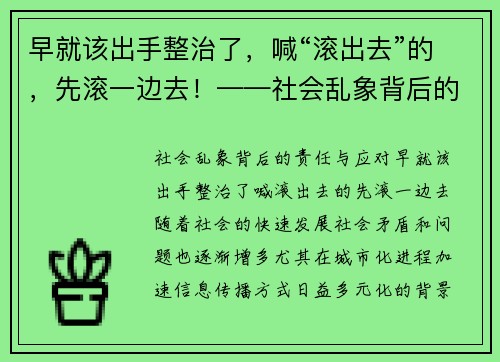 早就该出手整治了，喊“滚出去”的，先滚一边去！——社会乱象背后的责任与应对