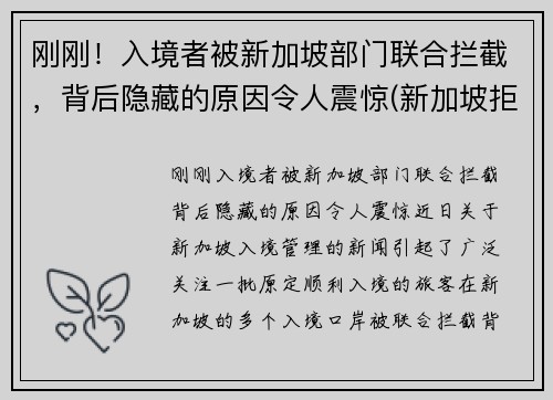 刚刚！入境者被新加坡部门联合拦截，背后隐藏的原因令人震惊(新加坡拒绝入境遣返申诉流程)